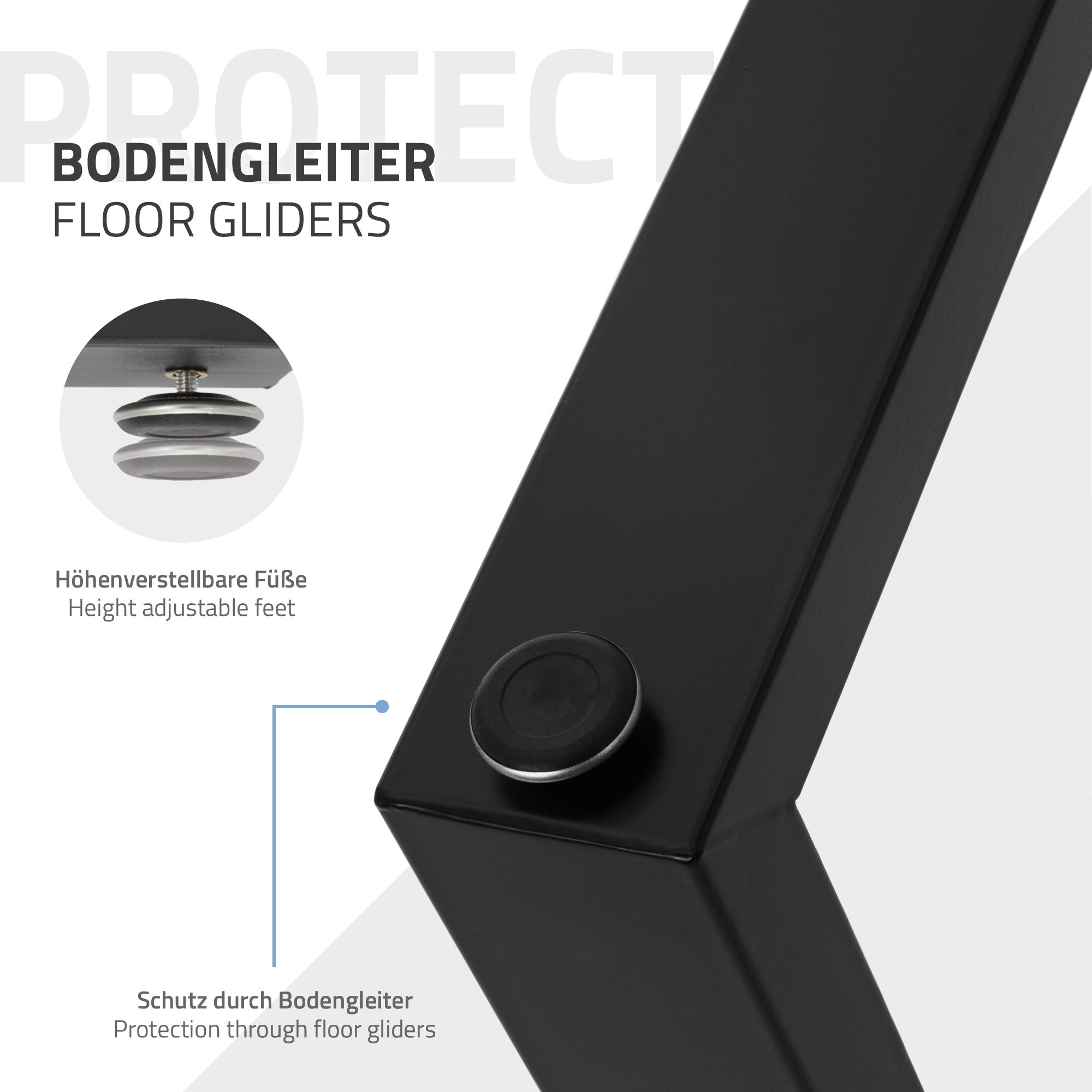 ECD Germany U-Design 70x74 pieds de table noir lot de 2 acier