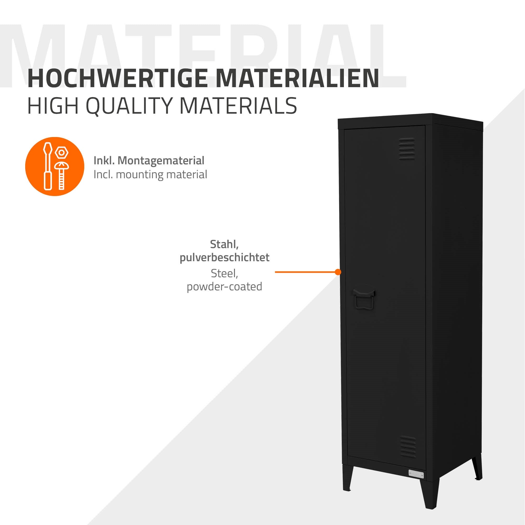 ECD Germany Werkstatt armoire métallique 38x38x137,5 cm noir 1 porte