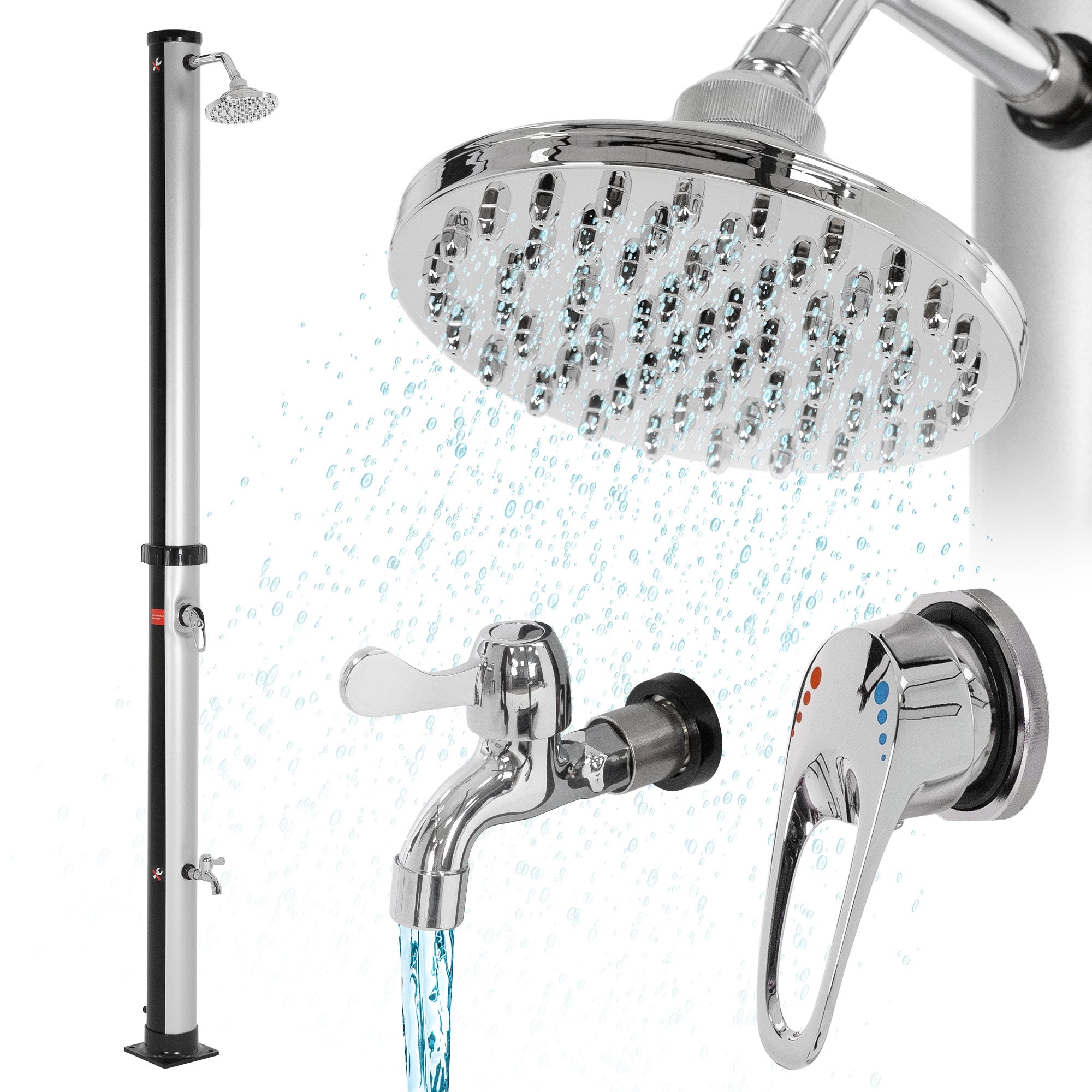 ECD Germany Garten douche solaire 20L 210 cm argent/noir + douchette pied