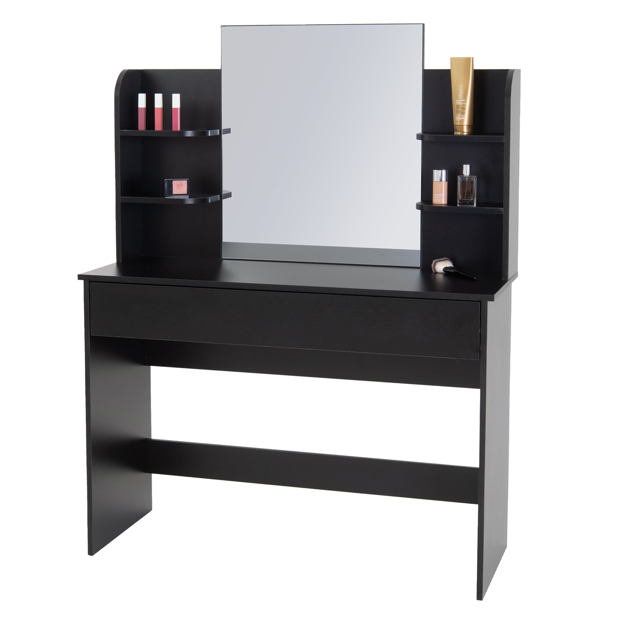 ECD Germany Möbel coiffeuse 108x40x140 noir miroir + tabouret