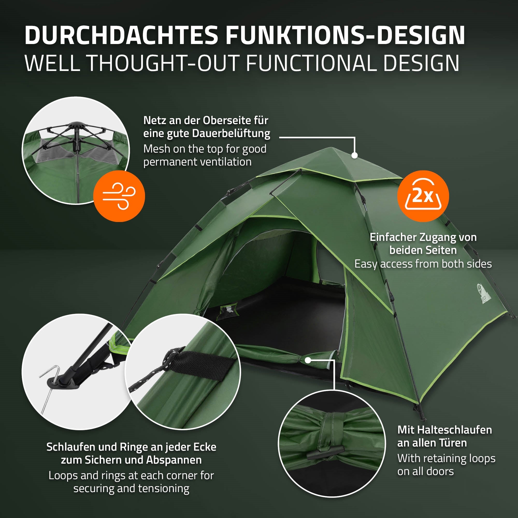 ECD Germany Tente Camping Pop-Up 4 Places Grise Double Paroi