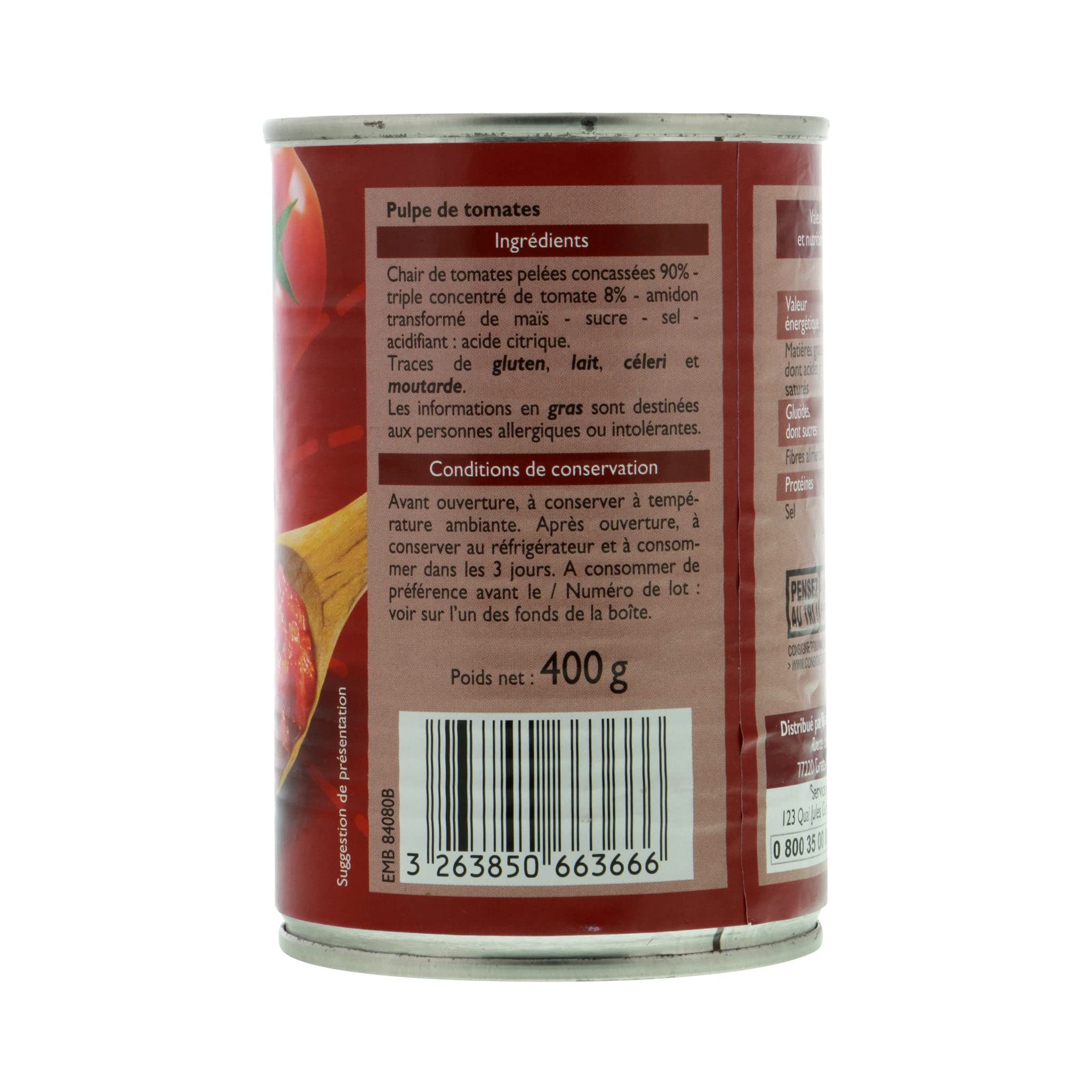 Leader Price Chair de tomates conserve 400g pour sauces