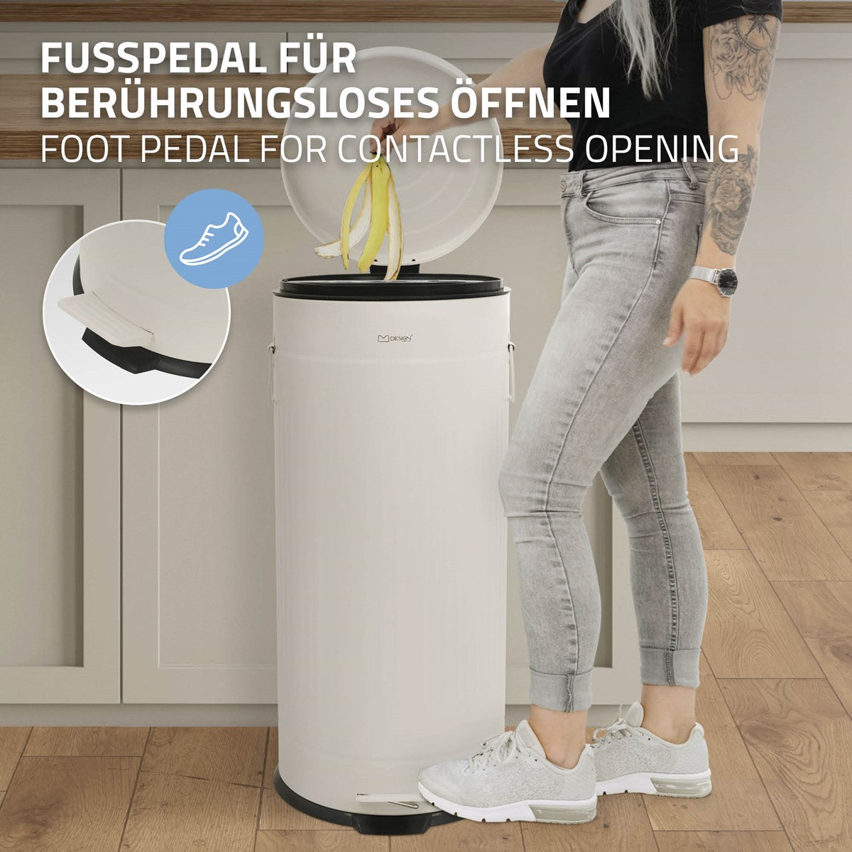 ECD Germany Möbel poubelle cuisine 30L beige acier pédale