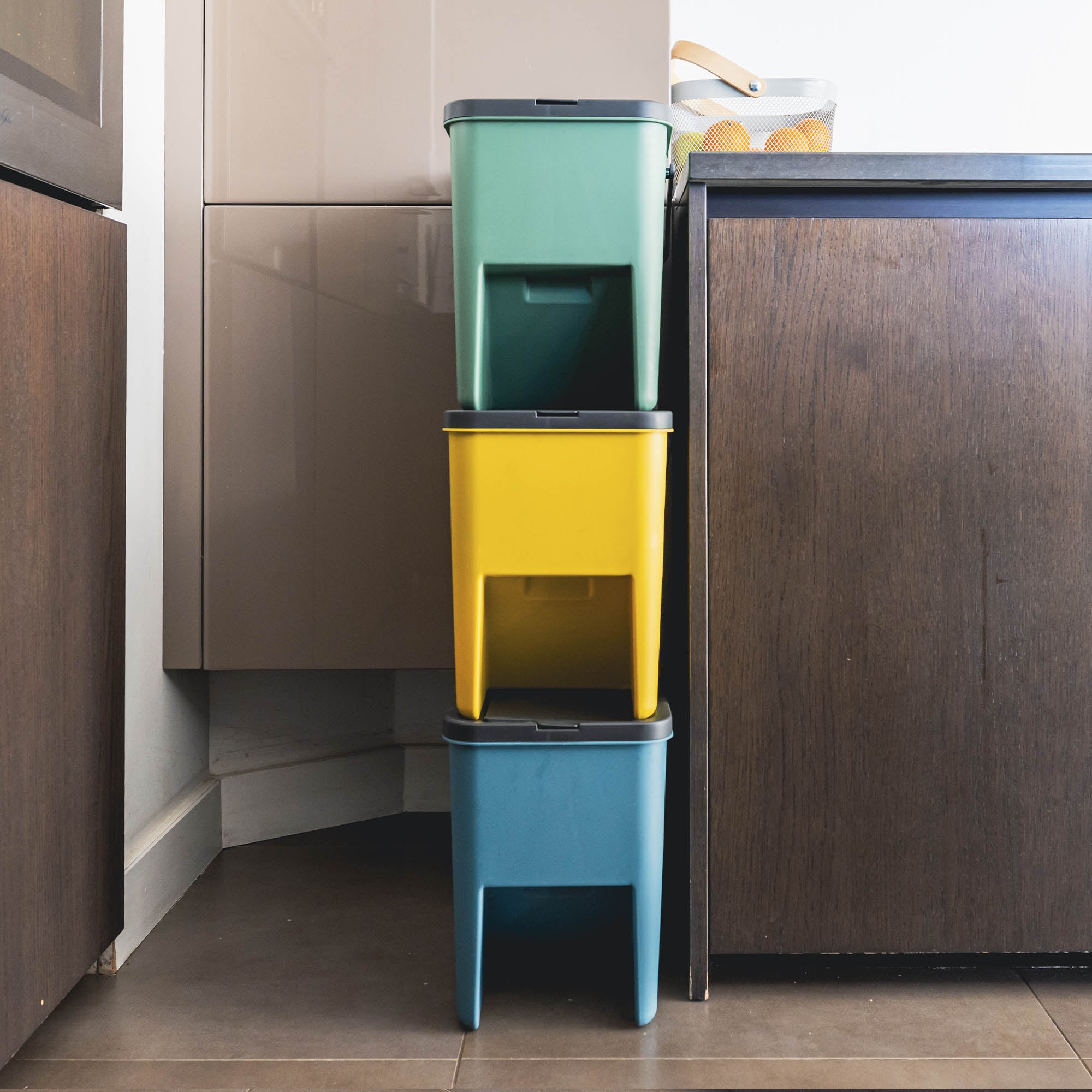 Red Deco Bergen lot 3 poubelles tri 20L empilables