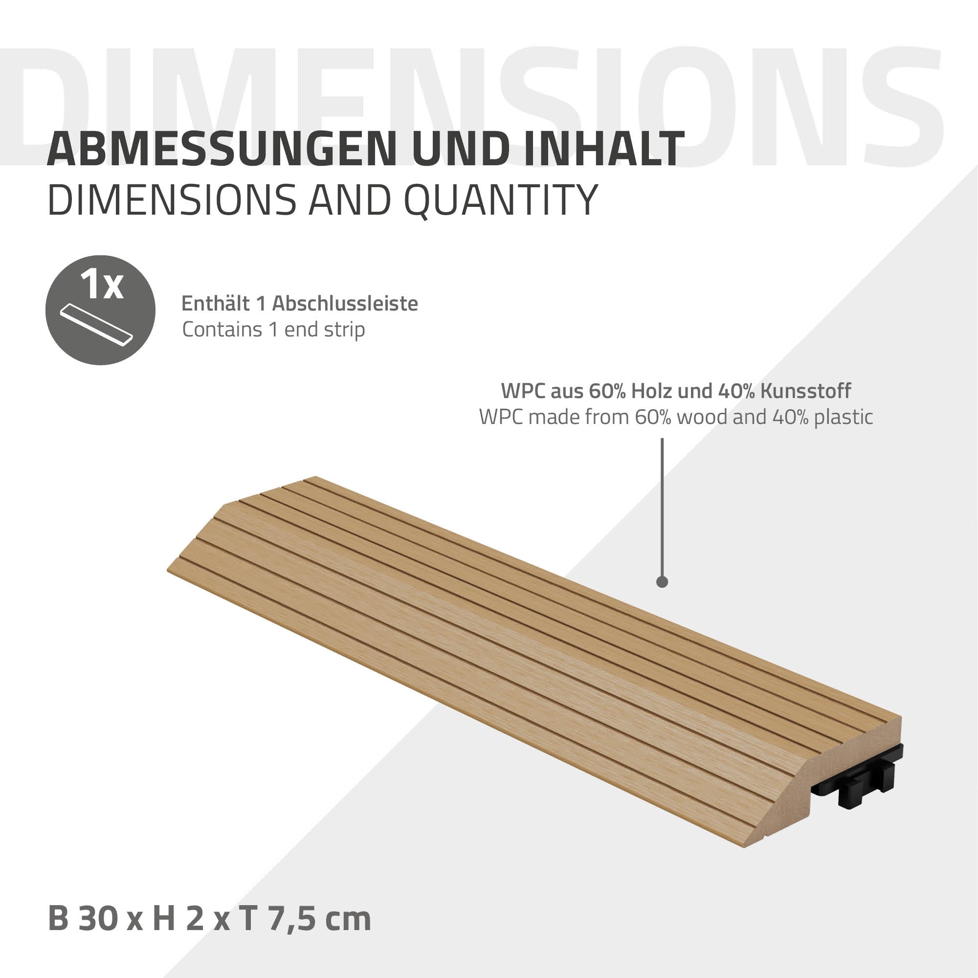 ECD Germany Garten baguette finition WPC teck droite 30 cm