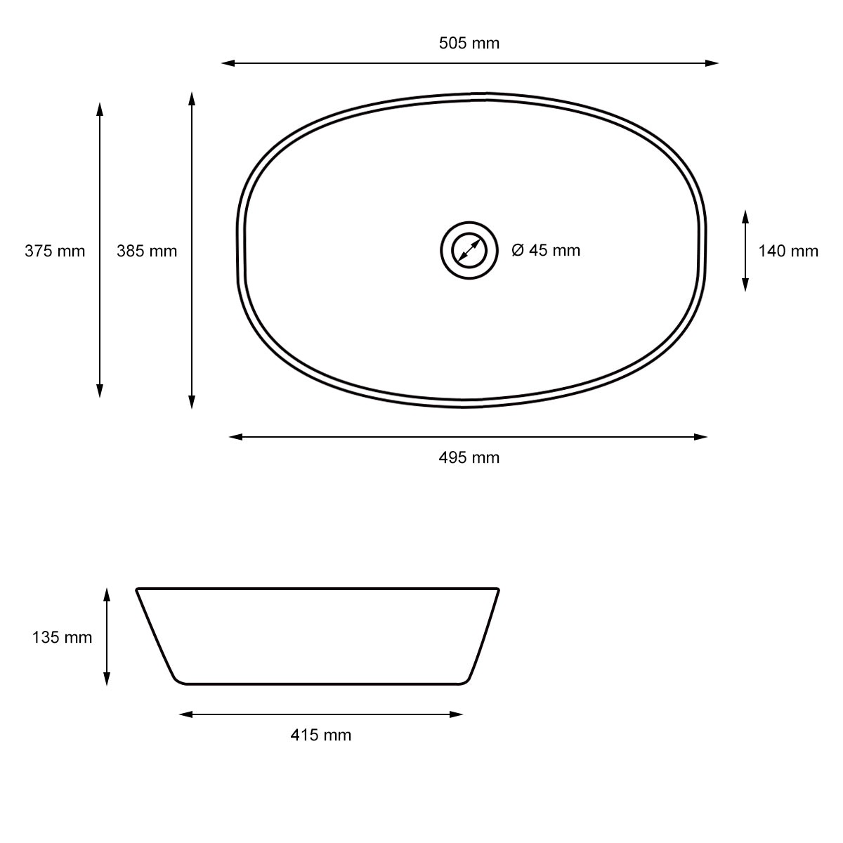 ECD Germany Sanitär vasque à poser ovale 505x385 blanc céramique