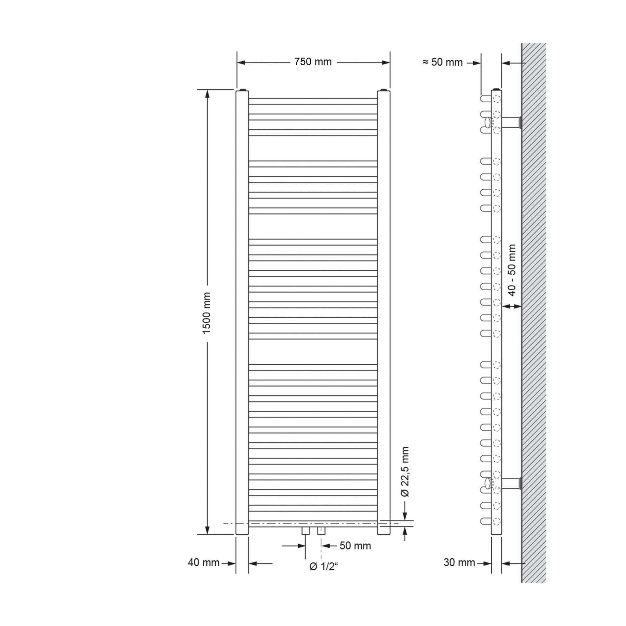 ECD Germany Sahara Sèche-serviettes blanc 750x1500 mm courbe