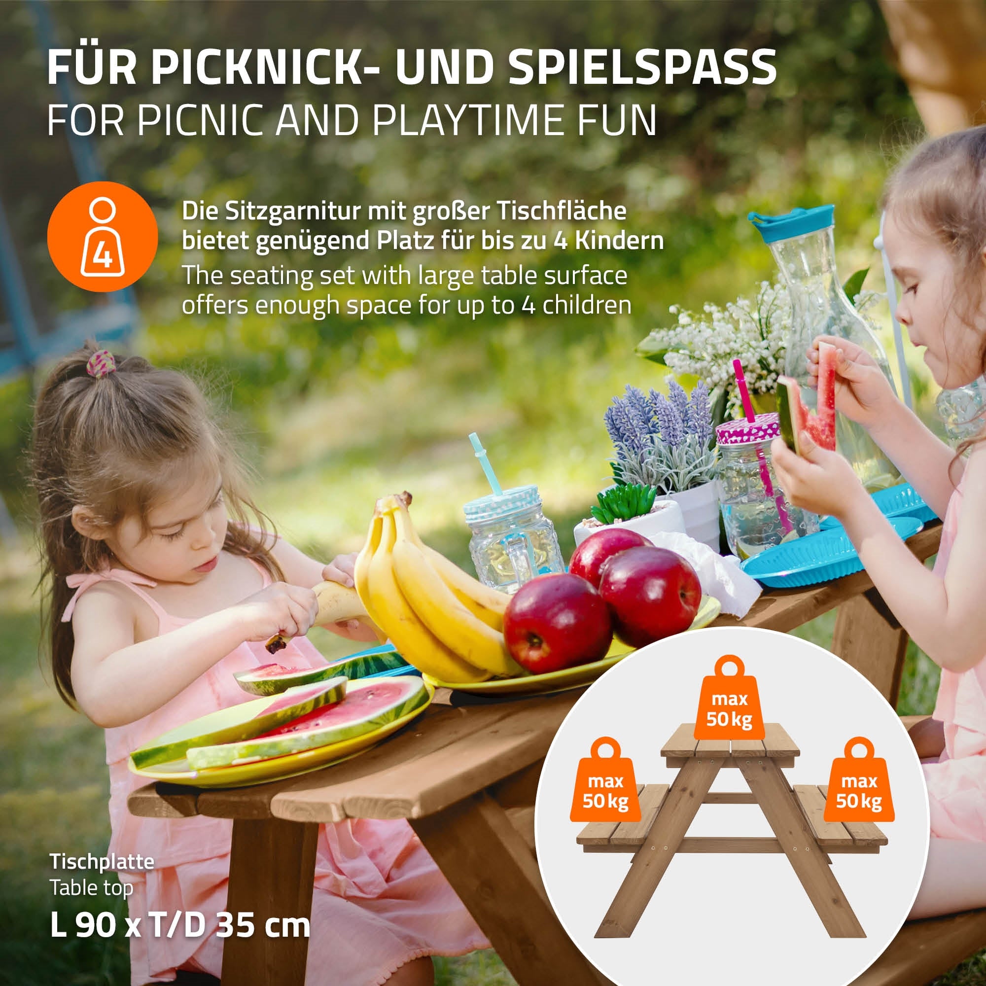 ECD Germany Kinder table pique-nique enfant marron 4 places bois