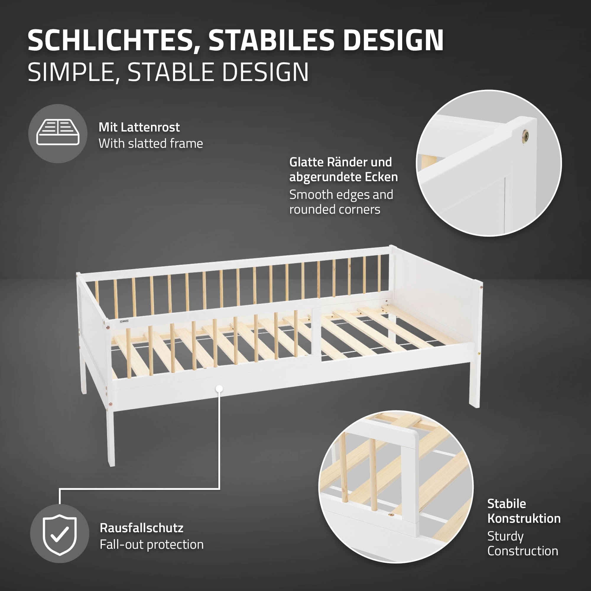 ECD Germany Kinder lit enfant 80x160 blanc matelas barrière