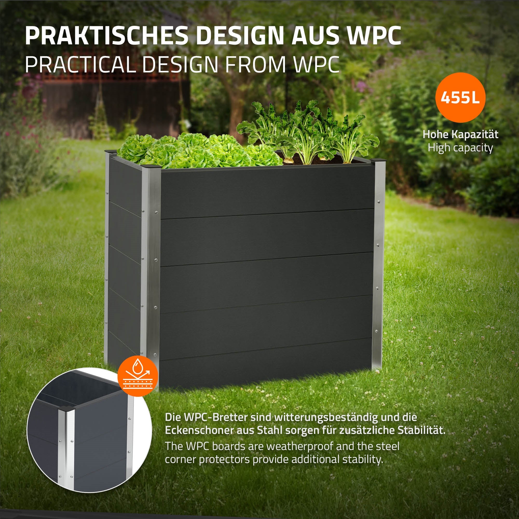 ECD Germany Garten jardinière WPC anthracite 100x50x91