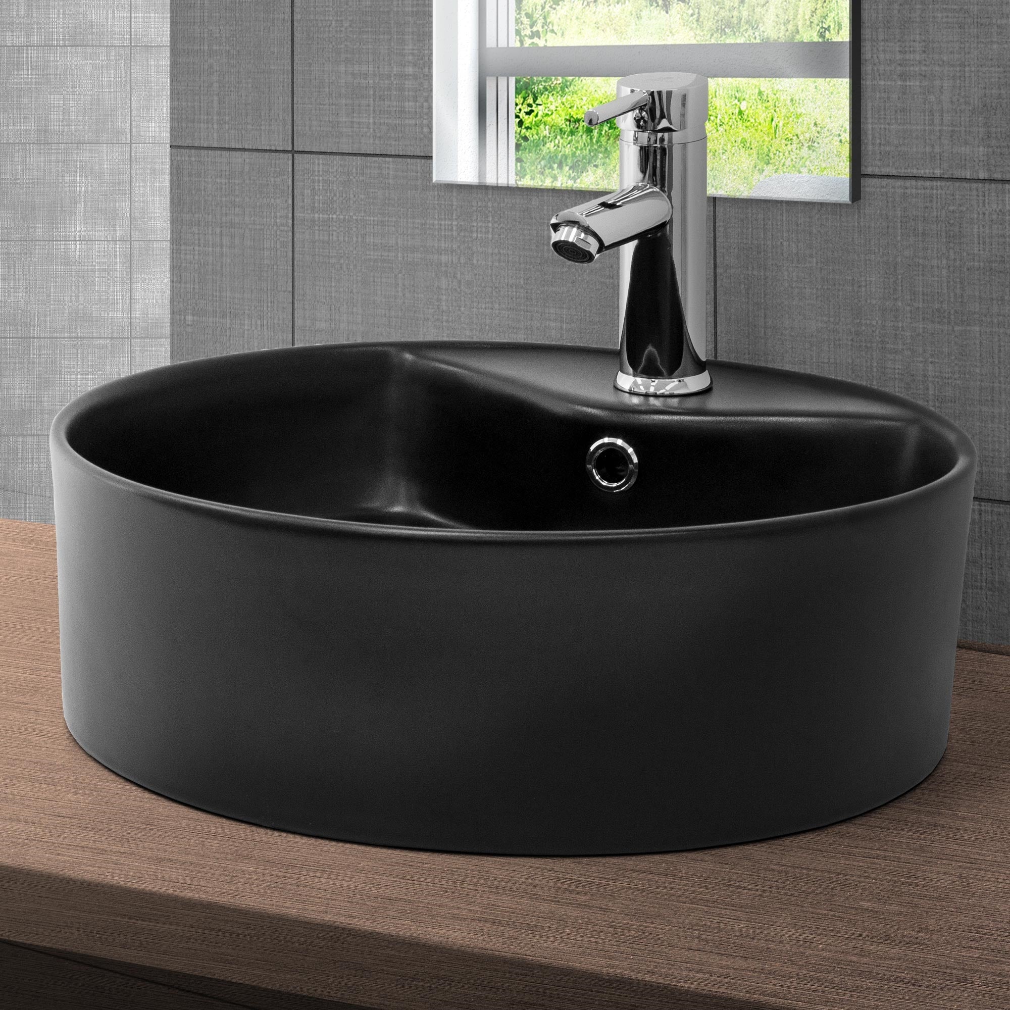 ECD Germany Sanitär ML-Design vasque ronde noire 46 cm avec bonde