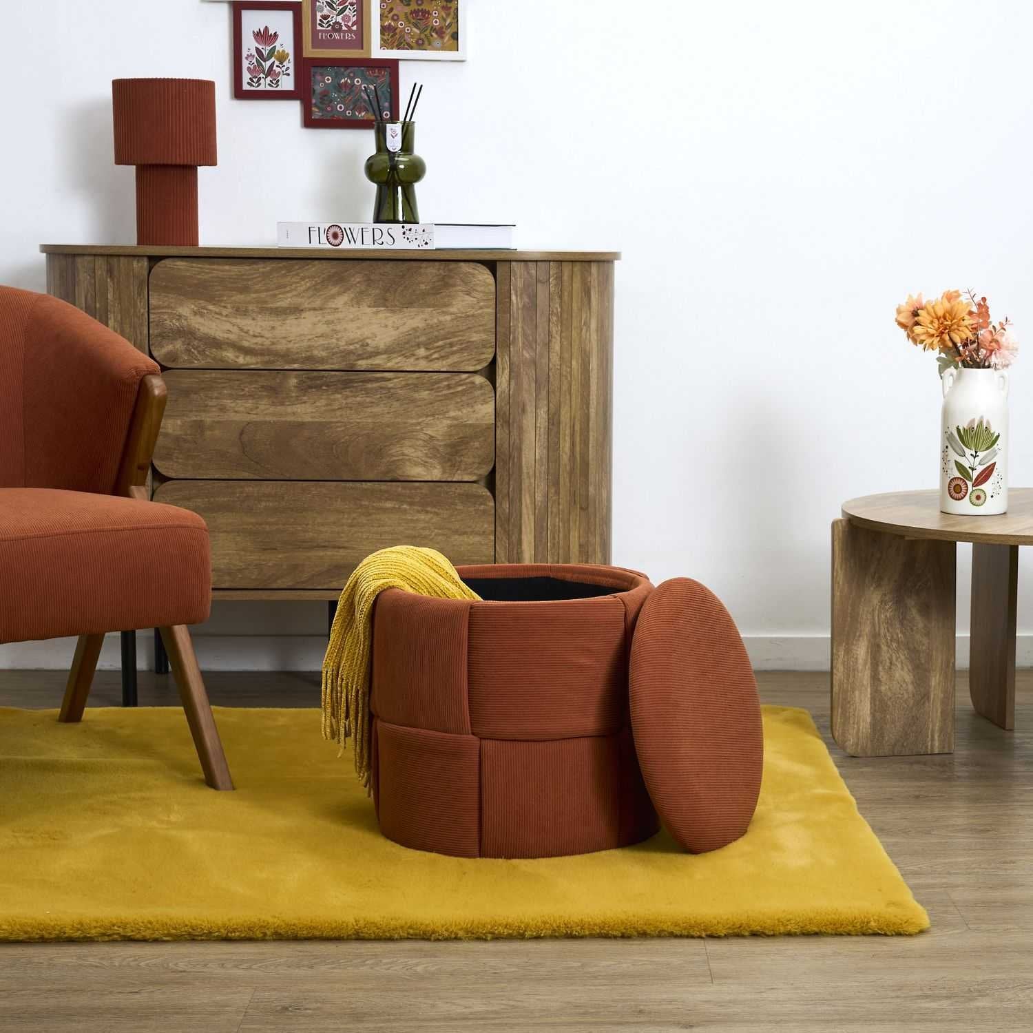 Home Deco Factory Jules pouf coffre terracotta tressé