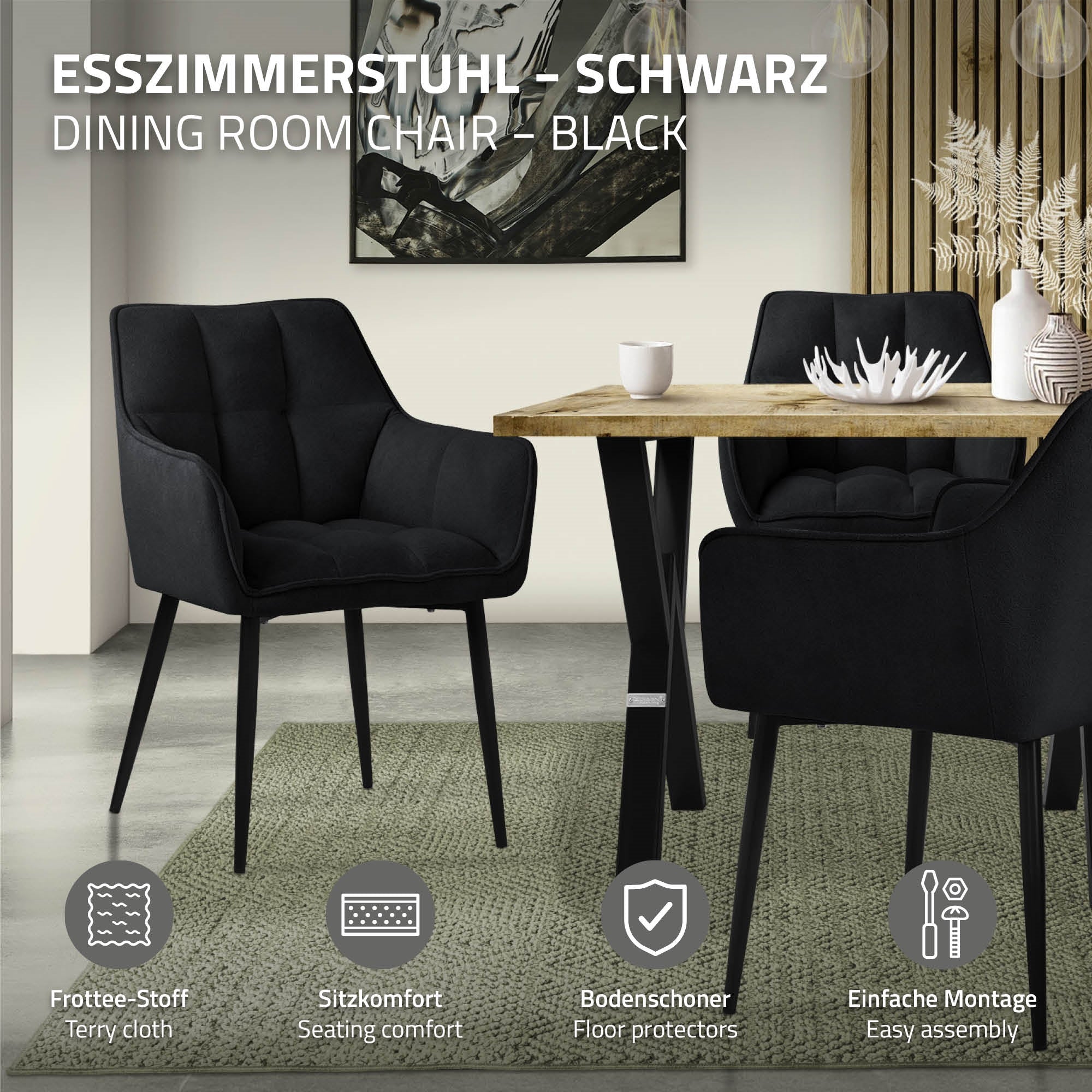 ECD Germany chaise salle à manger noire tissu bouclette