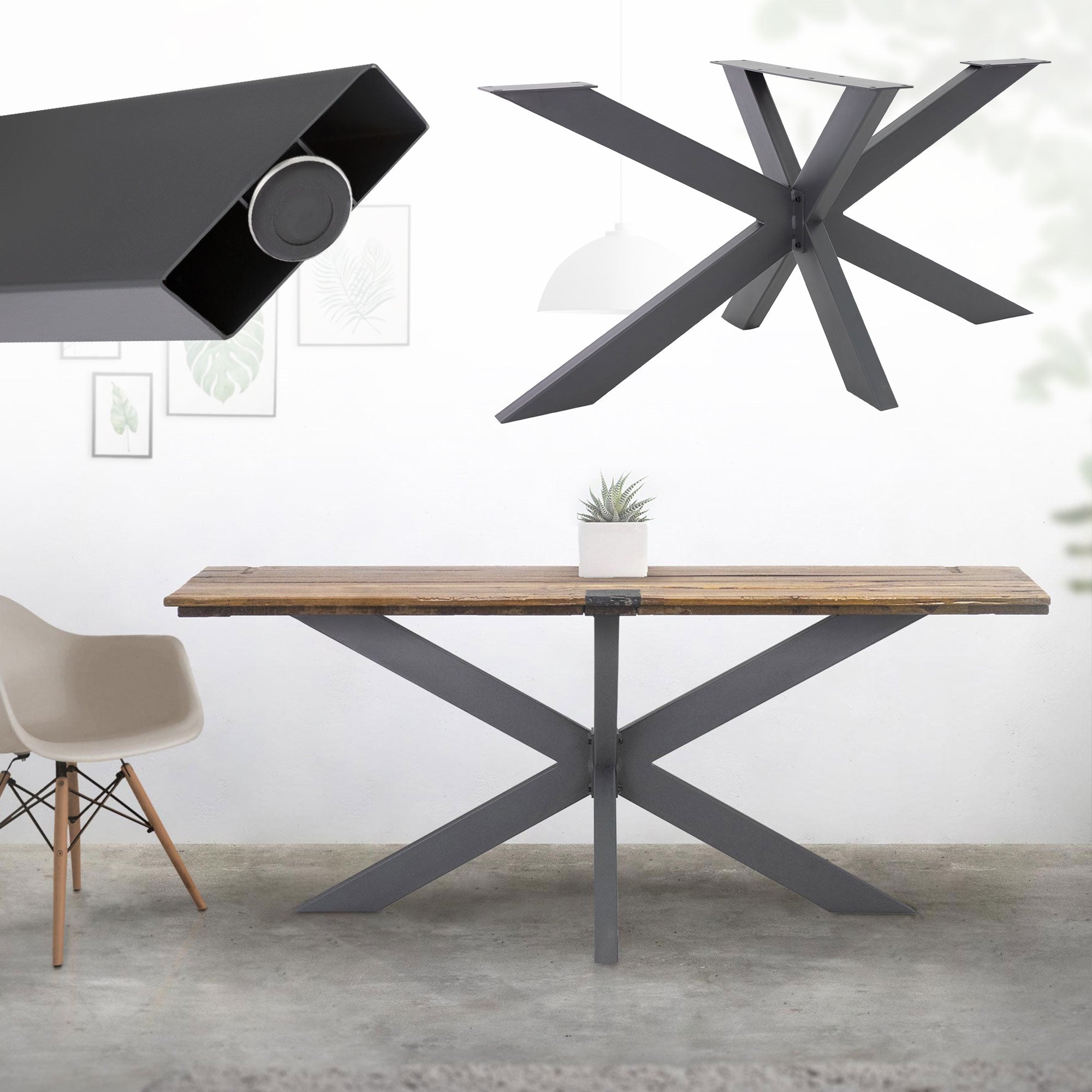 ECD Germany Möbel Pieds Table X-Design Anthracite Métal 200 kg