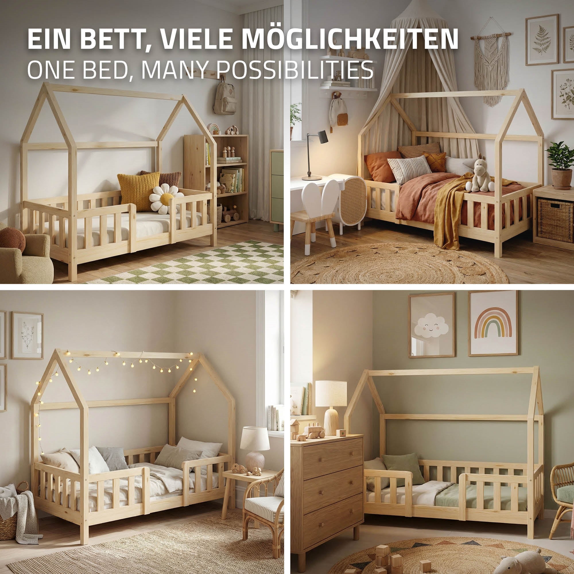 ML-Design Hausbett lit cabane bois naturel 70x140 cm