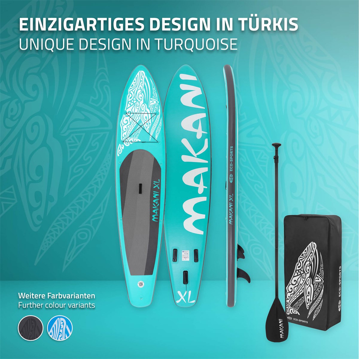 ECD Makani XL paddle gonflable turquoise 380x80cm pompe sac