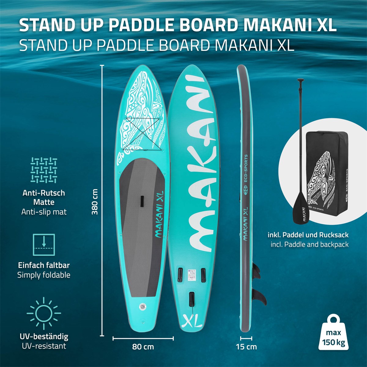 ECD Germany Makani XL paddle gonflable bleu 380 cm