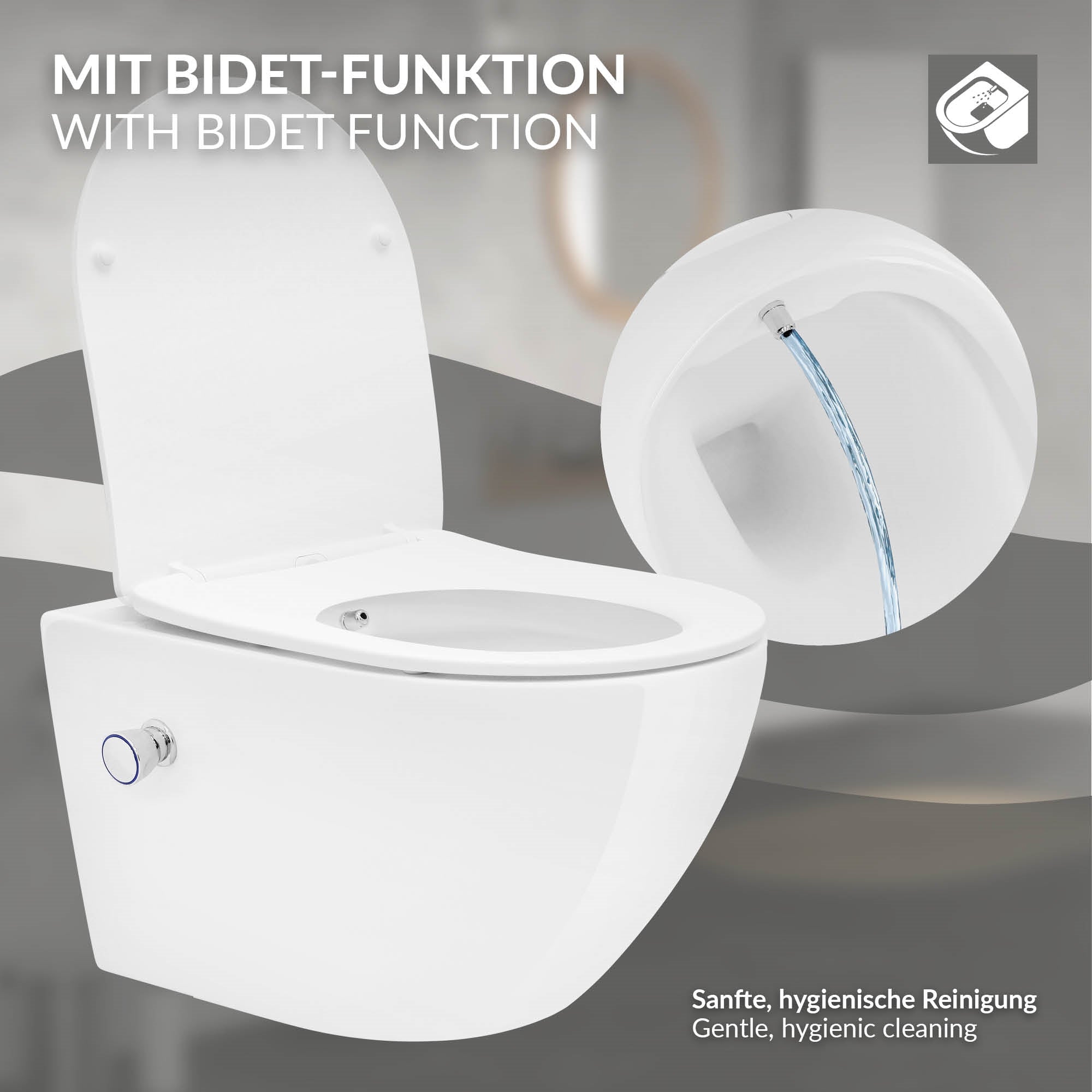 ECD Germany Sanitär WC Suspendu Lang 54 cm Sans Bride Bidet