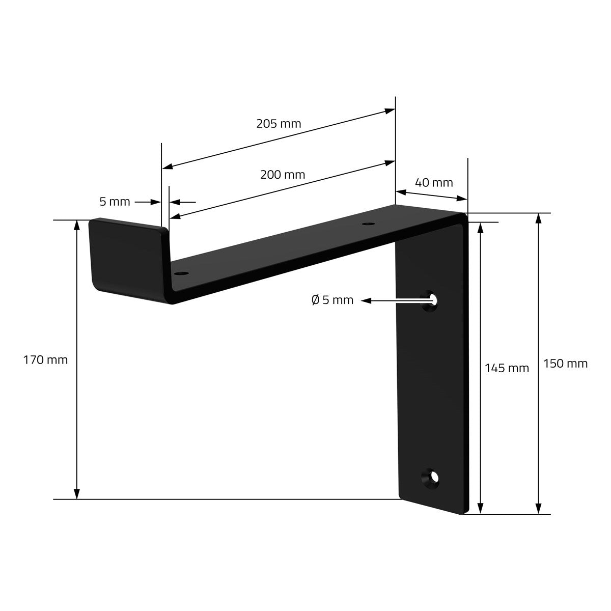 ECD Germany Möbel consoles murales acier gris 200 mm lot de 4