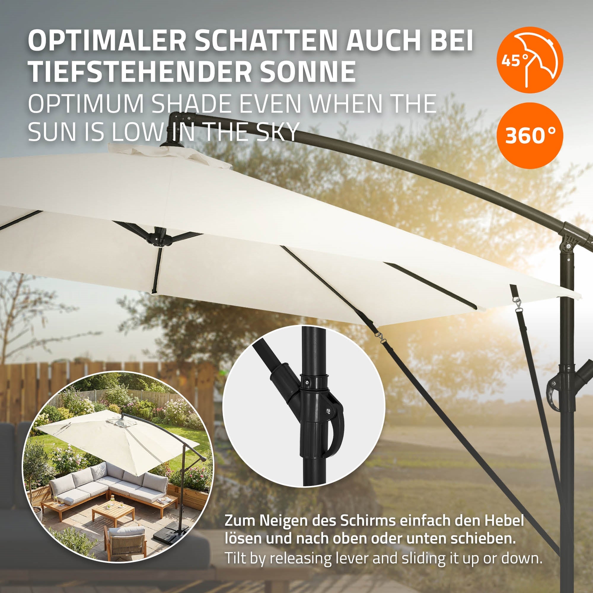 ECD Germany parasol déporté beige 235x235 avec pied