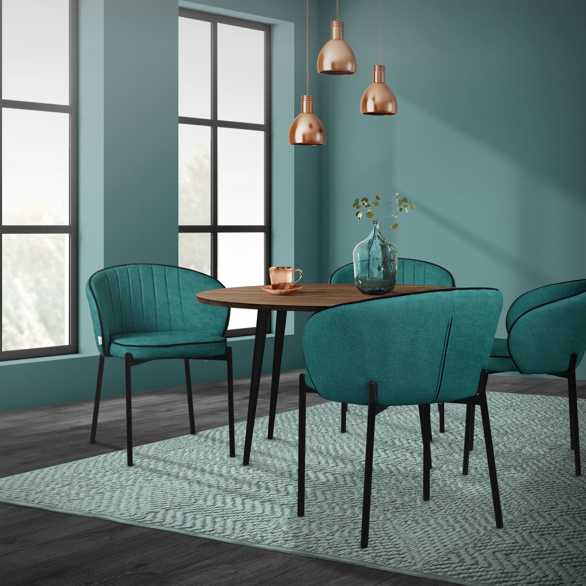 ECD Germany Chaise salle à manger Pétrole Tissu Lot de 2 120 kg