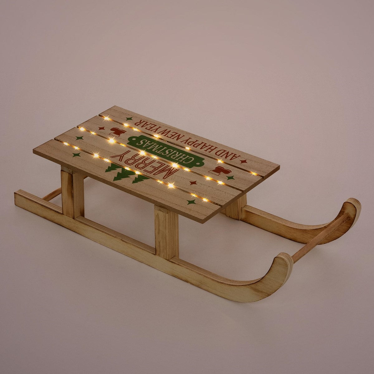 ECD Germany Haus & Wohnen Traîneau Noël LED Bois 42 cm Marron