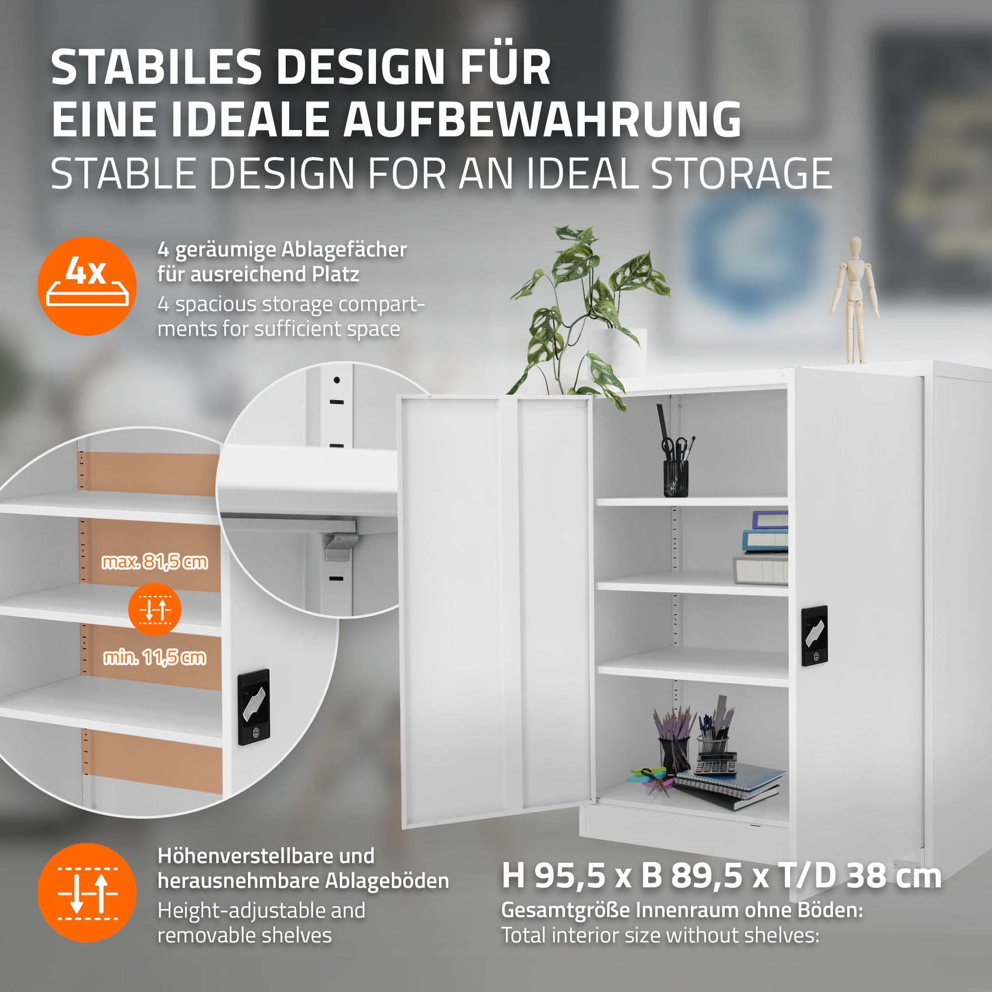 ML-Design 90x40x109 armoire de bureau acier blanc verrouillable