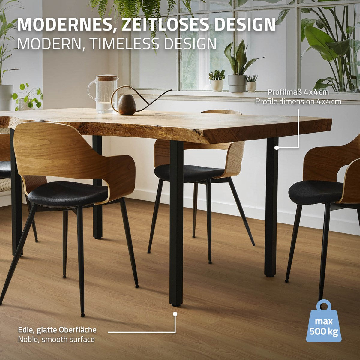 ECD Germany Möbel Pieds table noirs 72 cm lot de 4