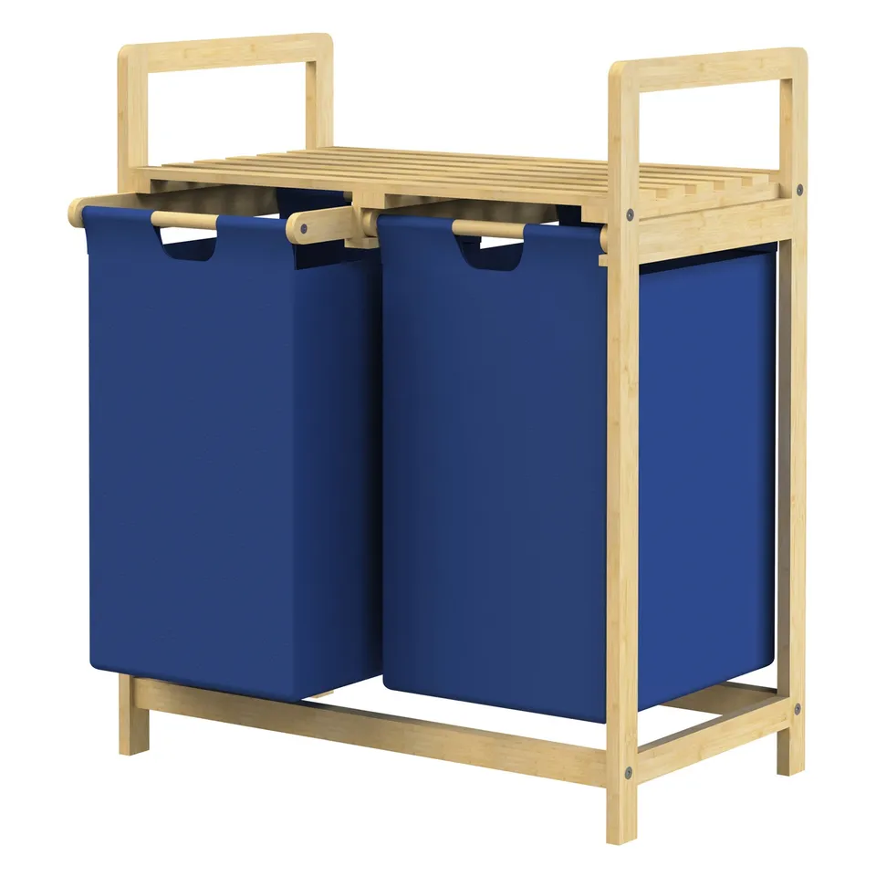 ECD Germany Möbel panier linge bambou 2x30L bleu foncé