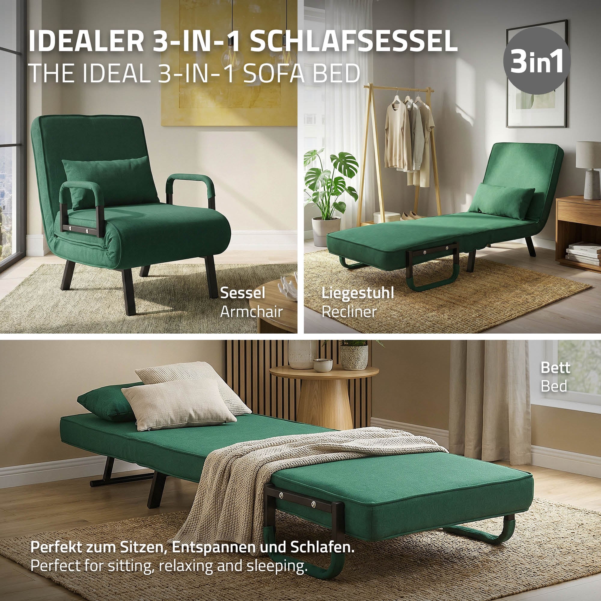 ML-Design Fauteuil convertible vert foncé chenille 186x60