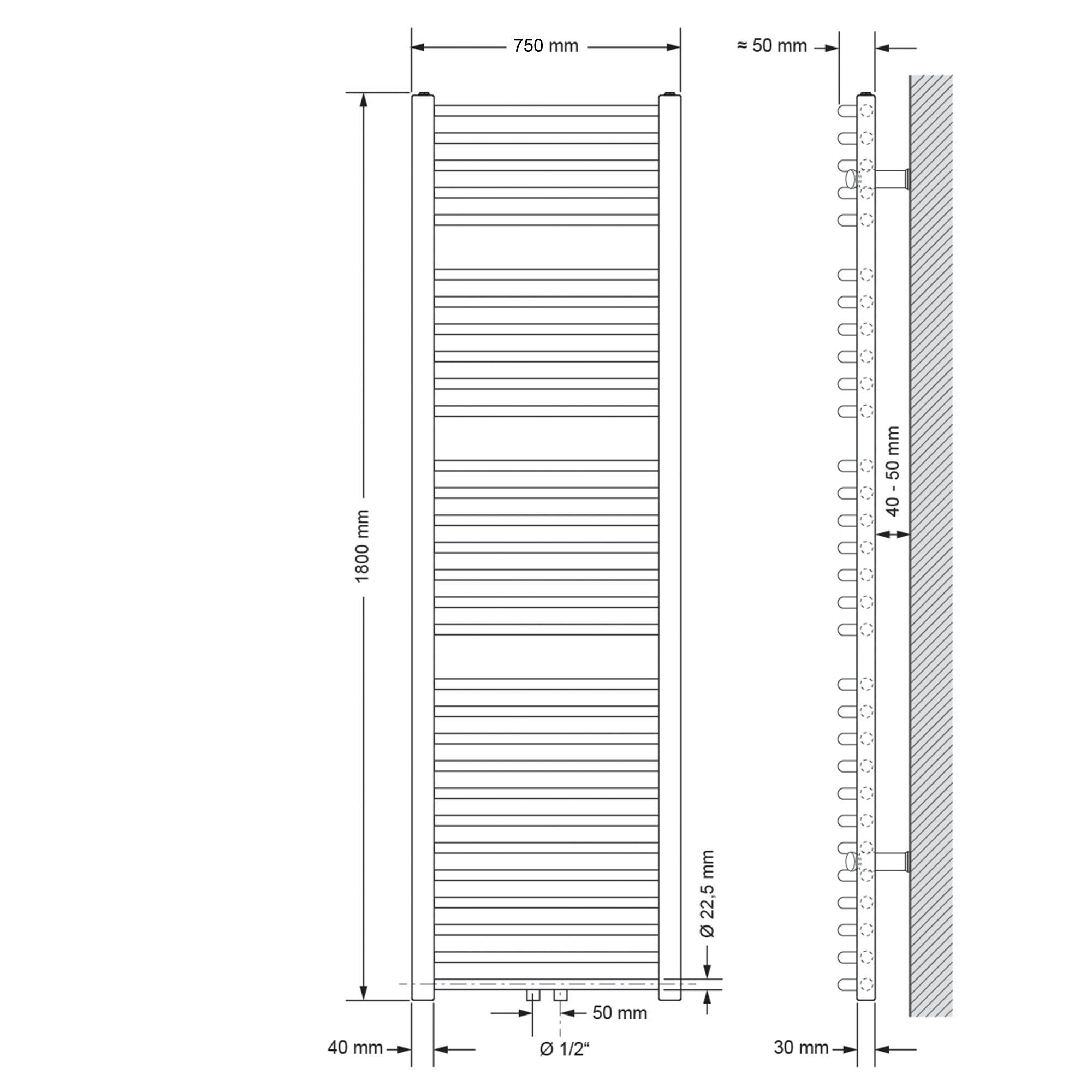 ECD Germany Sahara 750x1800 radiateur salle de bain chromé coudé