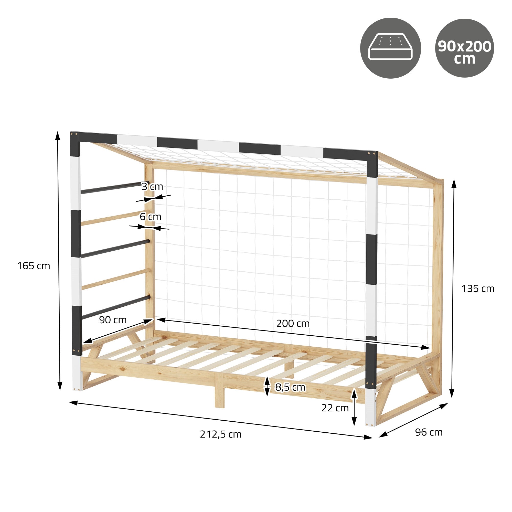 ML-Design lit enfant but football 90x200 pin naturel sommier inclus