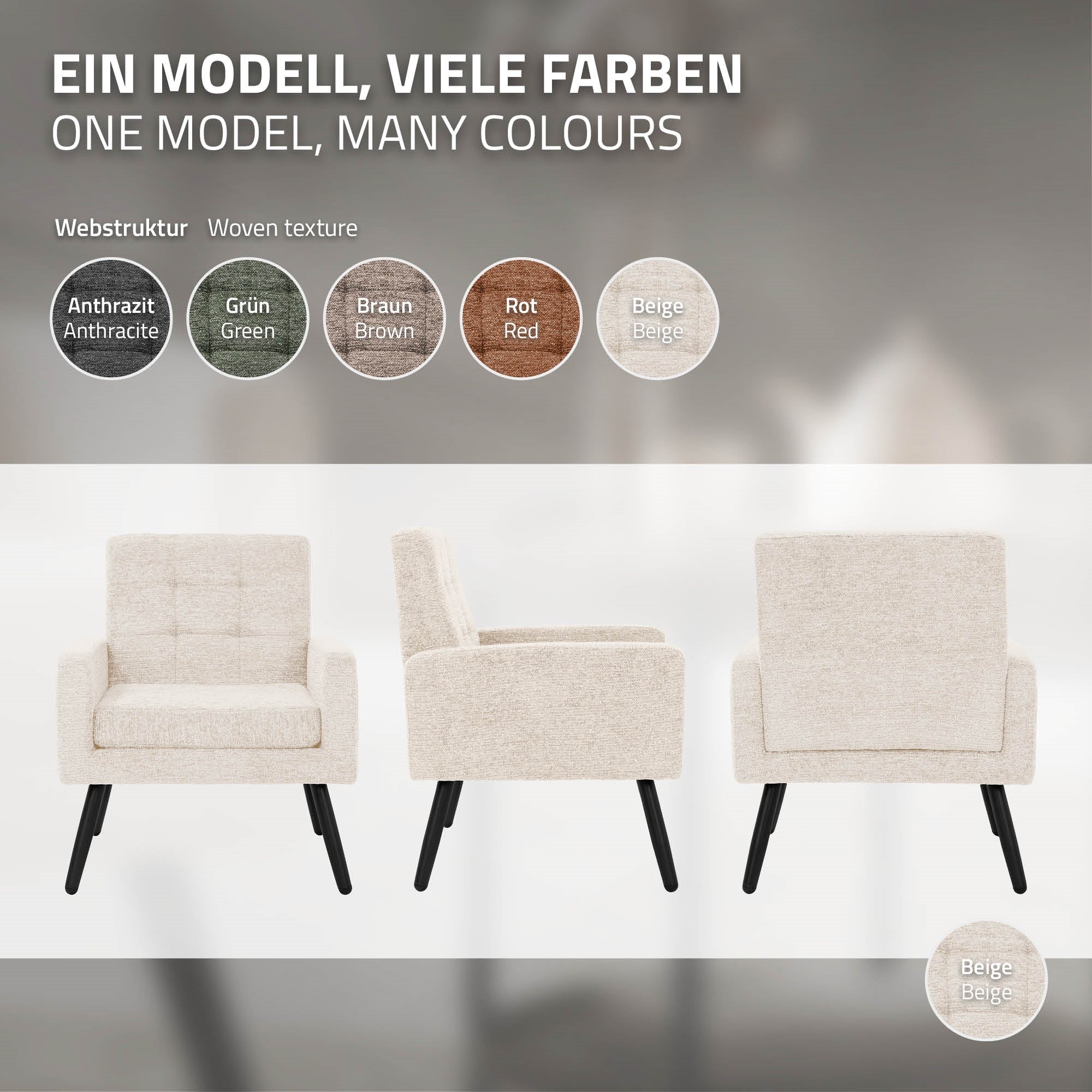ECD Germany Möbel fauteuil beige 66,5x80x63,5 cm polyester