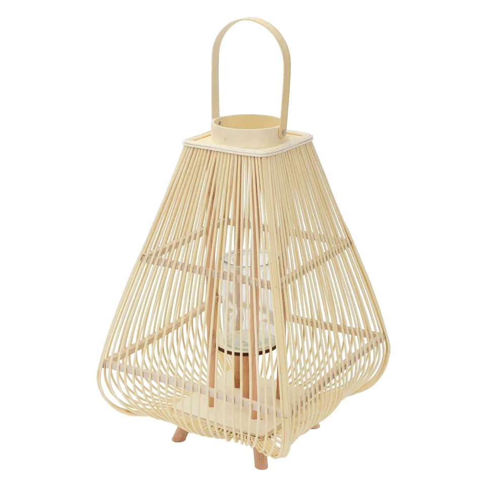 ECD Germany Garten Lanterne bambou 73,5 cm bois avec verre photophore