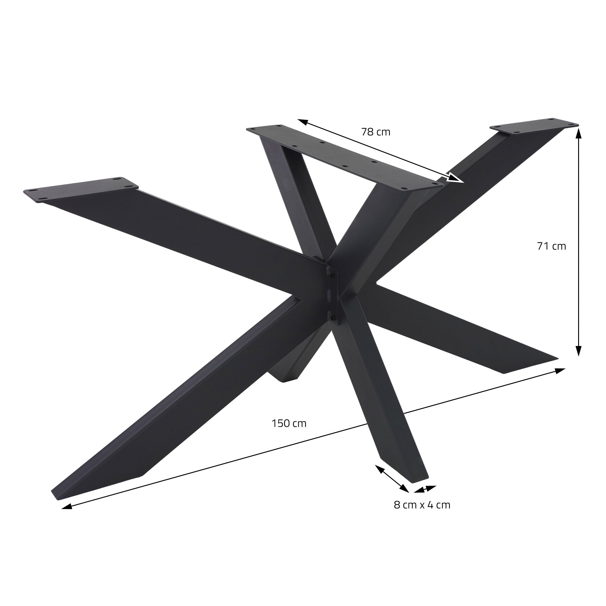 ECD Germany Möbel pieds de table X noir métal 150x78x71 cm 150kg