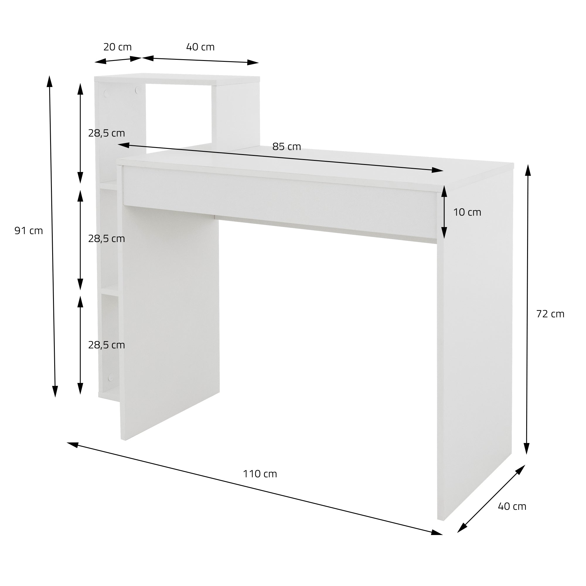 ECD Germany ML-Design Bureau Blanc avec Étagère 110x72x40 cm