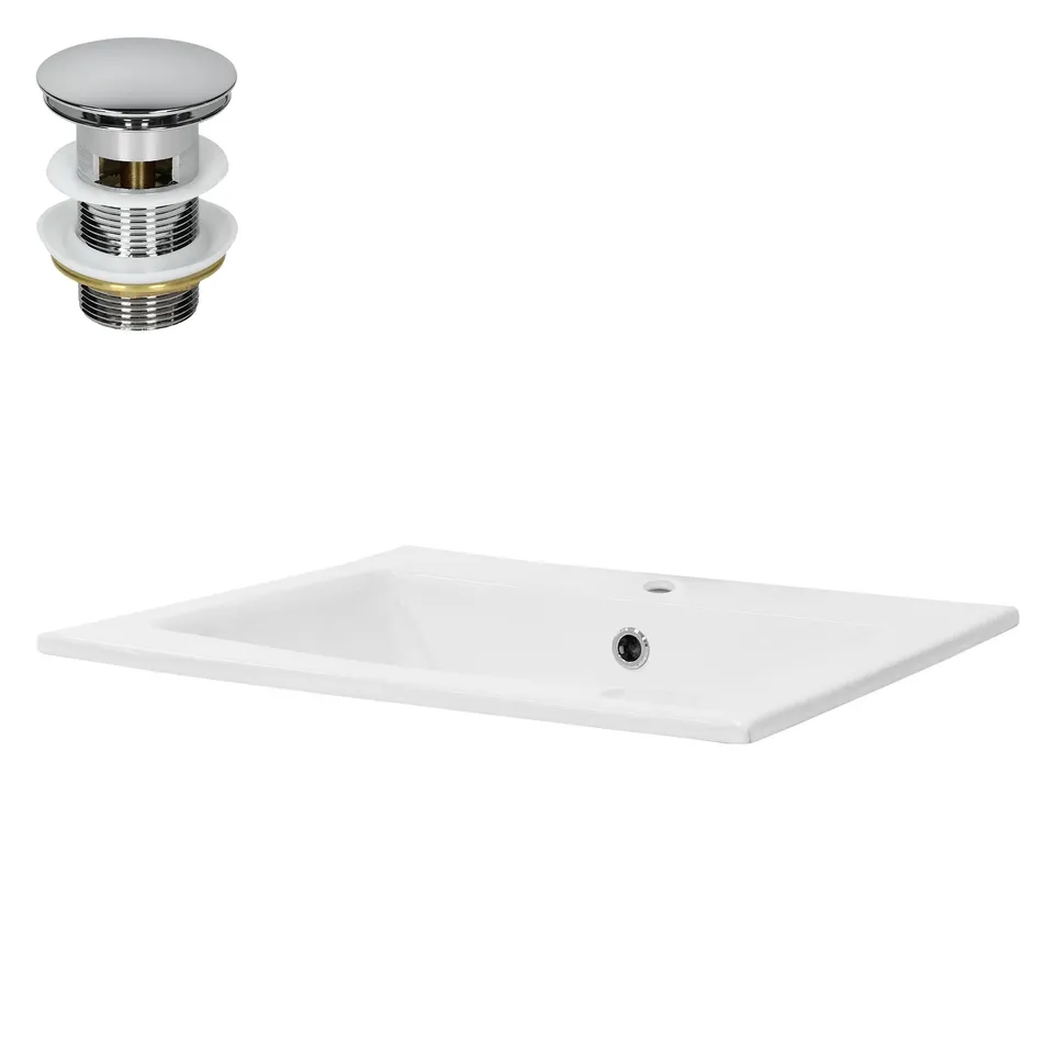 LuxeBath lavabo céramique blanc 52,5 cm avec bonde argent