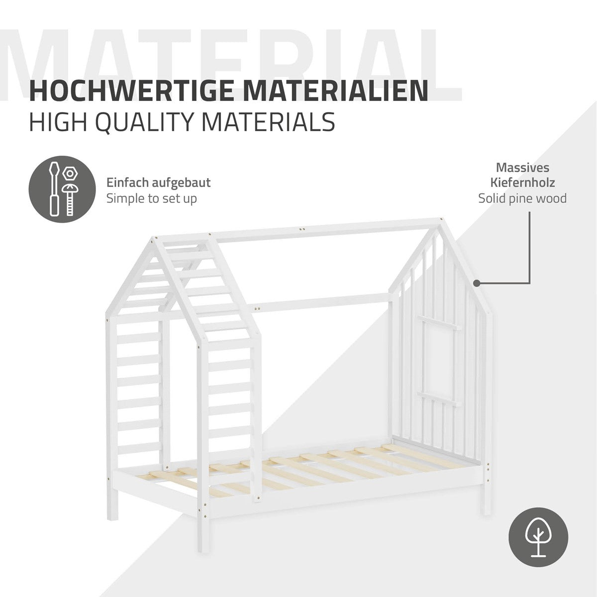 ECD Germany Kinder 80x160 lit cabane enfant blanc pin massif