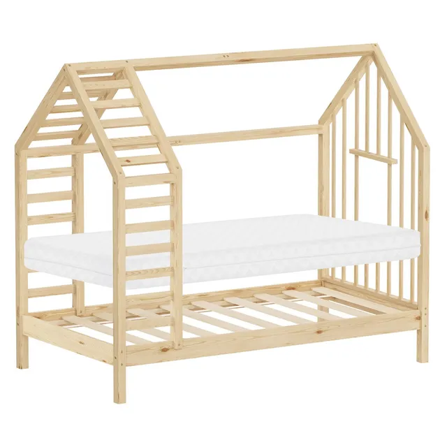 ML-Design Kinder lit cabane 80x160 cm naturel avec matelas