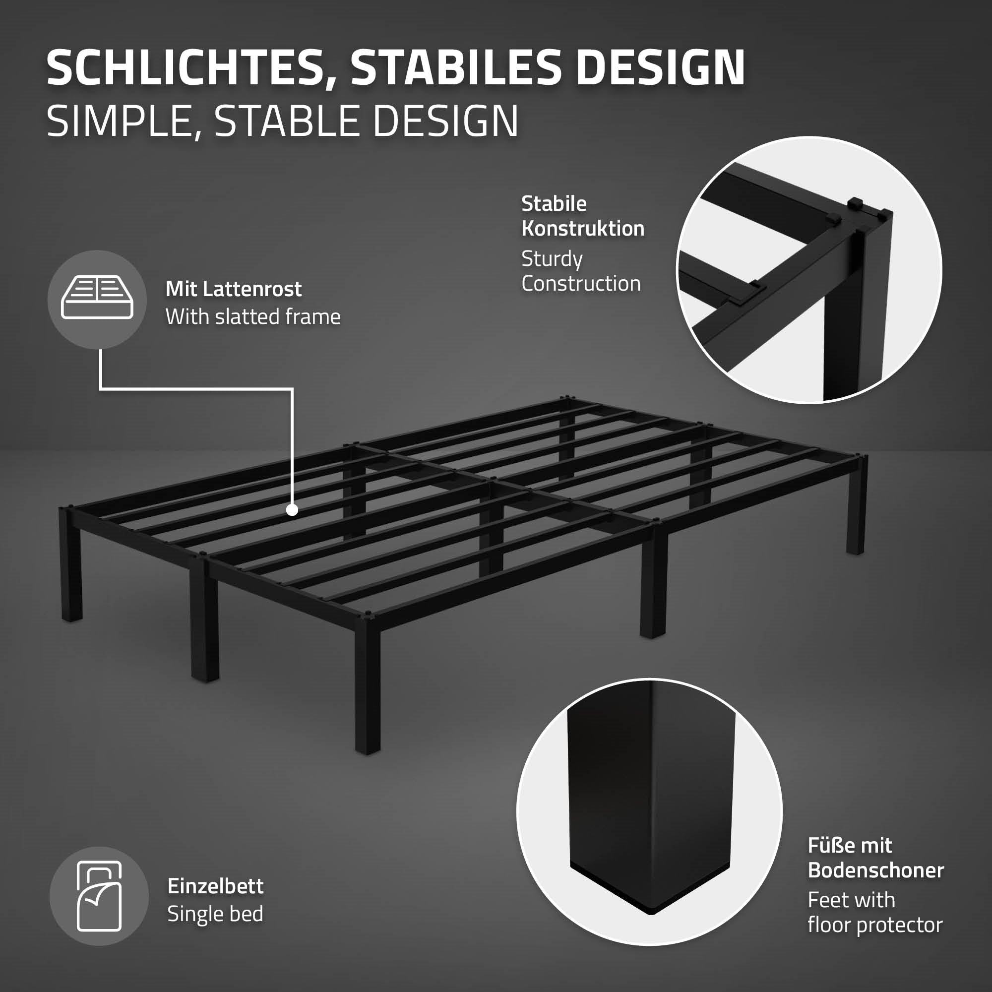 ML-Design lit métal noir 120x200 cm avec sommier à lattes