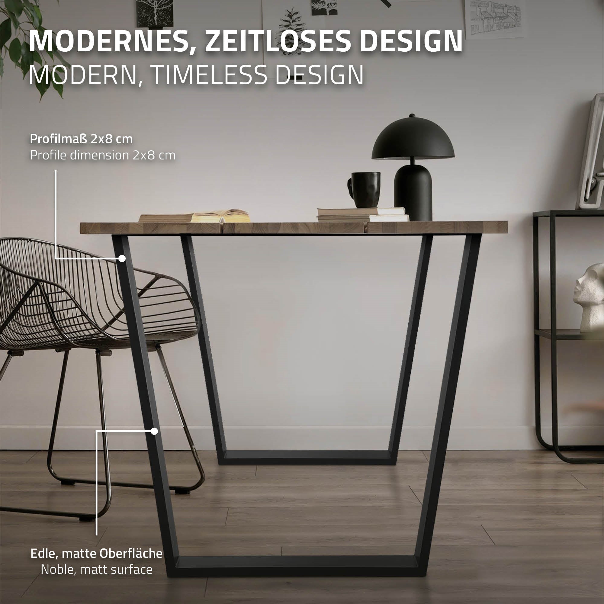 ECD Germany Möbel pieds de table V 75x72 cm noir acier lot 2