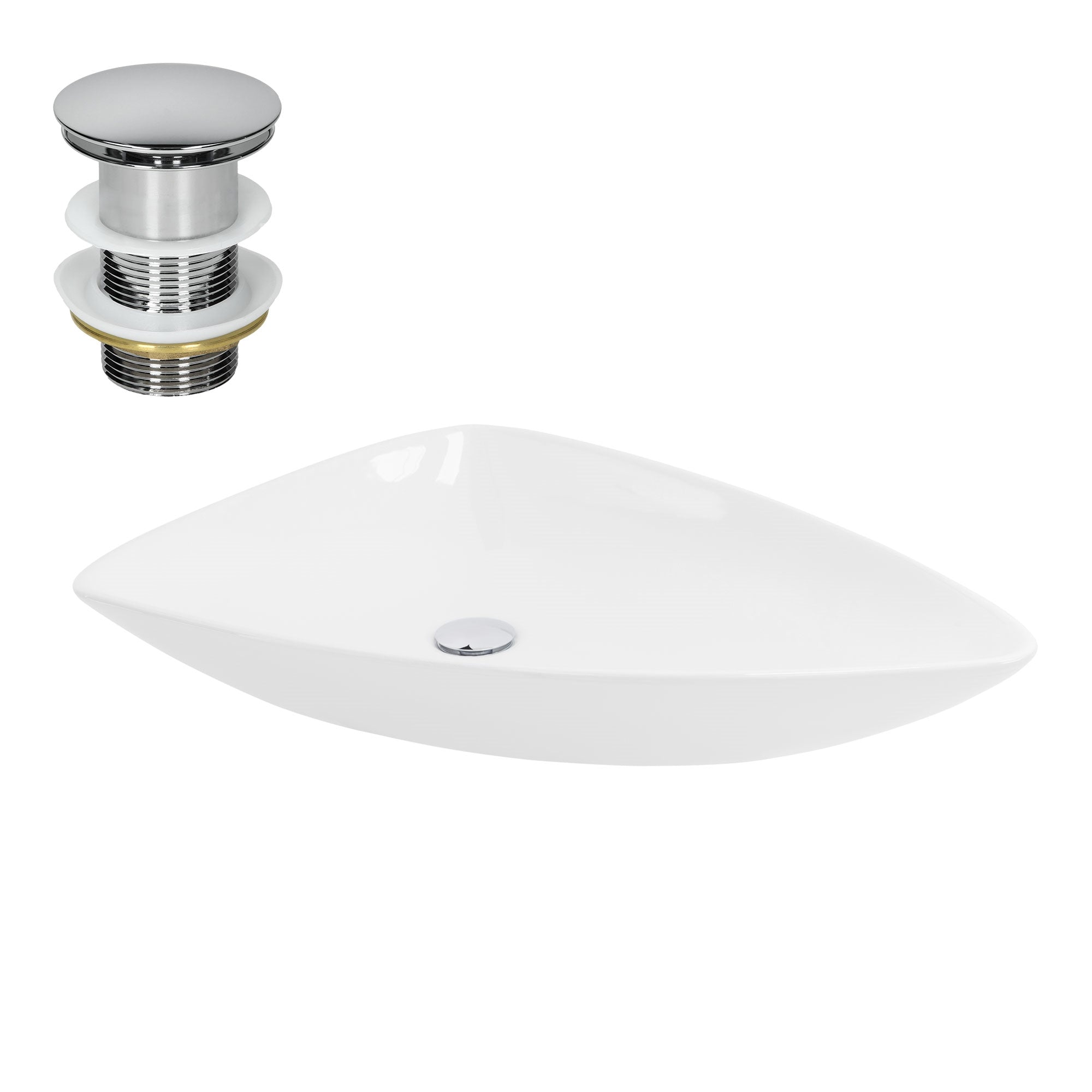 ECD Germany Sanitär vasque triangle 69x46x13 cm blanche + bonde