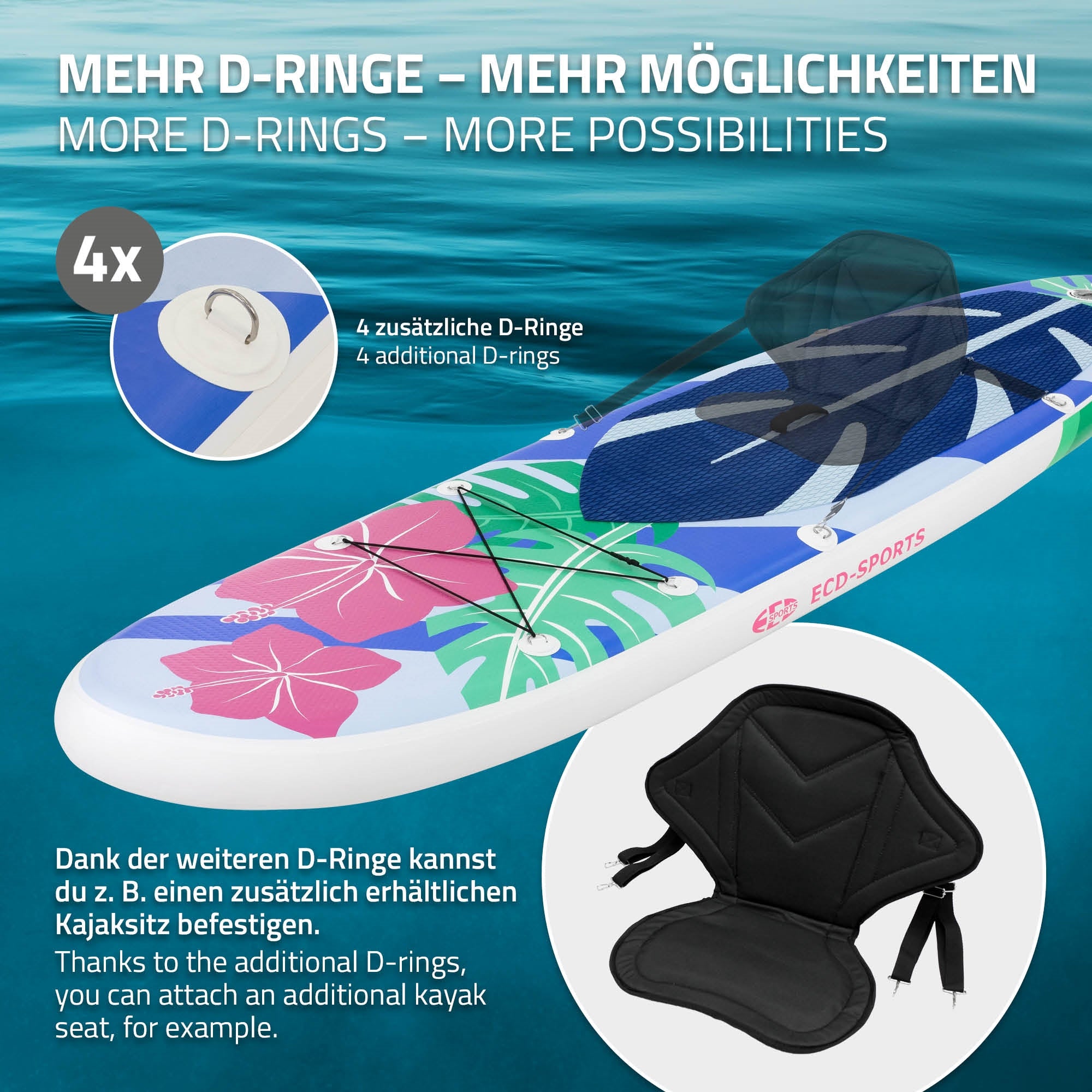 ECD Germany SUP Flowers paddle gonflable bleu 320 cm PVC