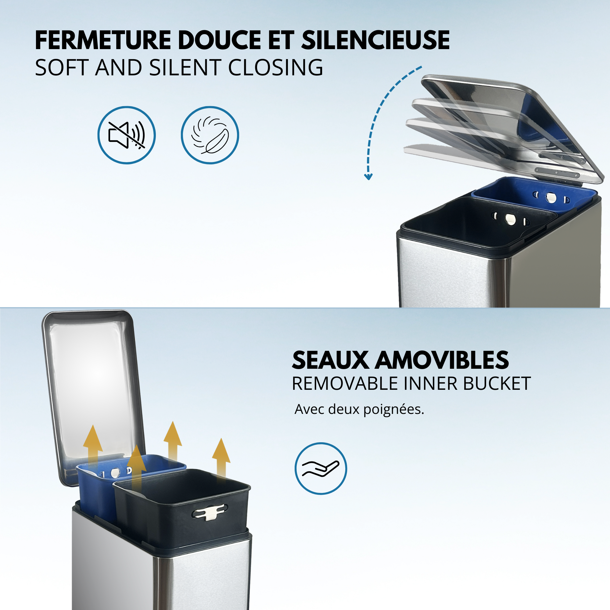 Red Deco Edge 50L poubelle tri sélectif inox brossé