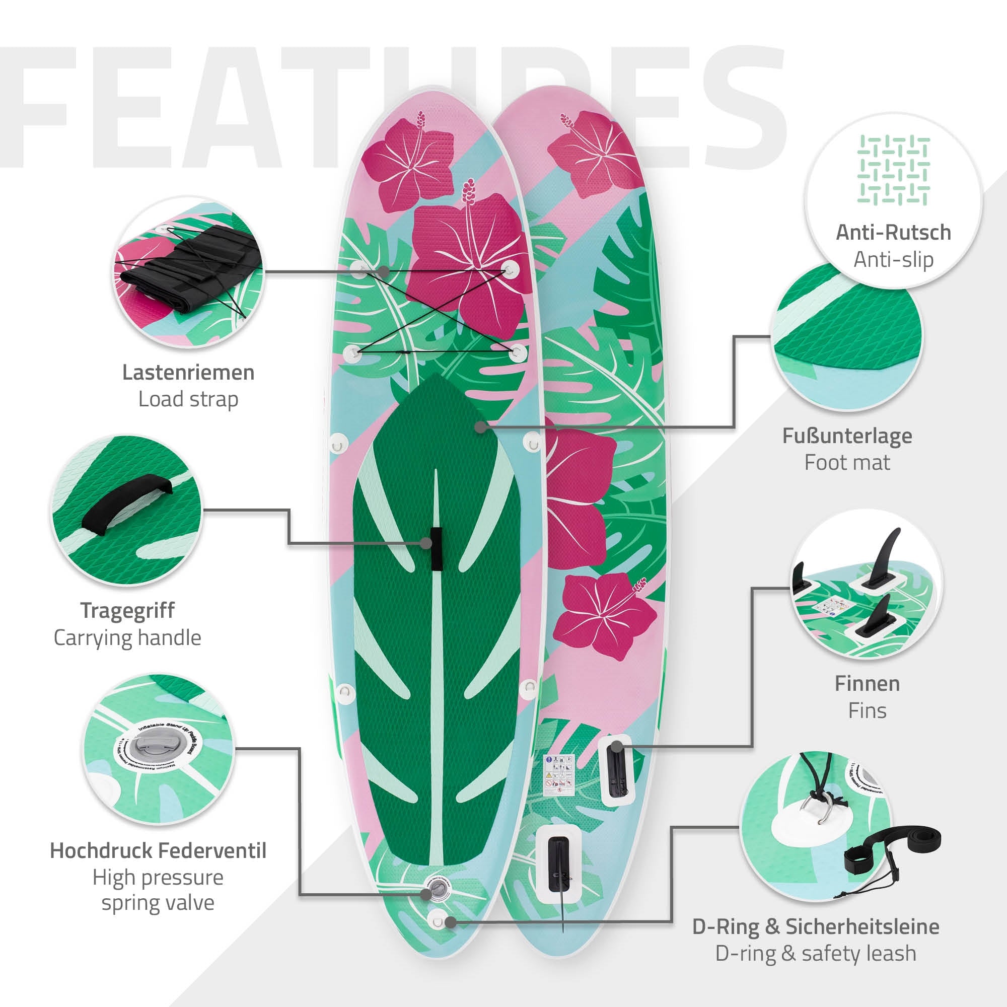 ECD Germany Flowers stand up paddle gonflable mint 320 cm