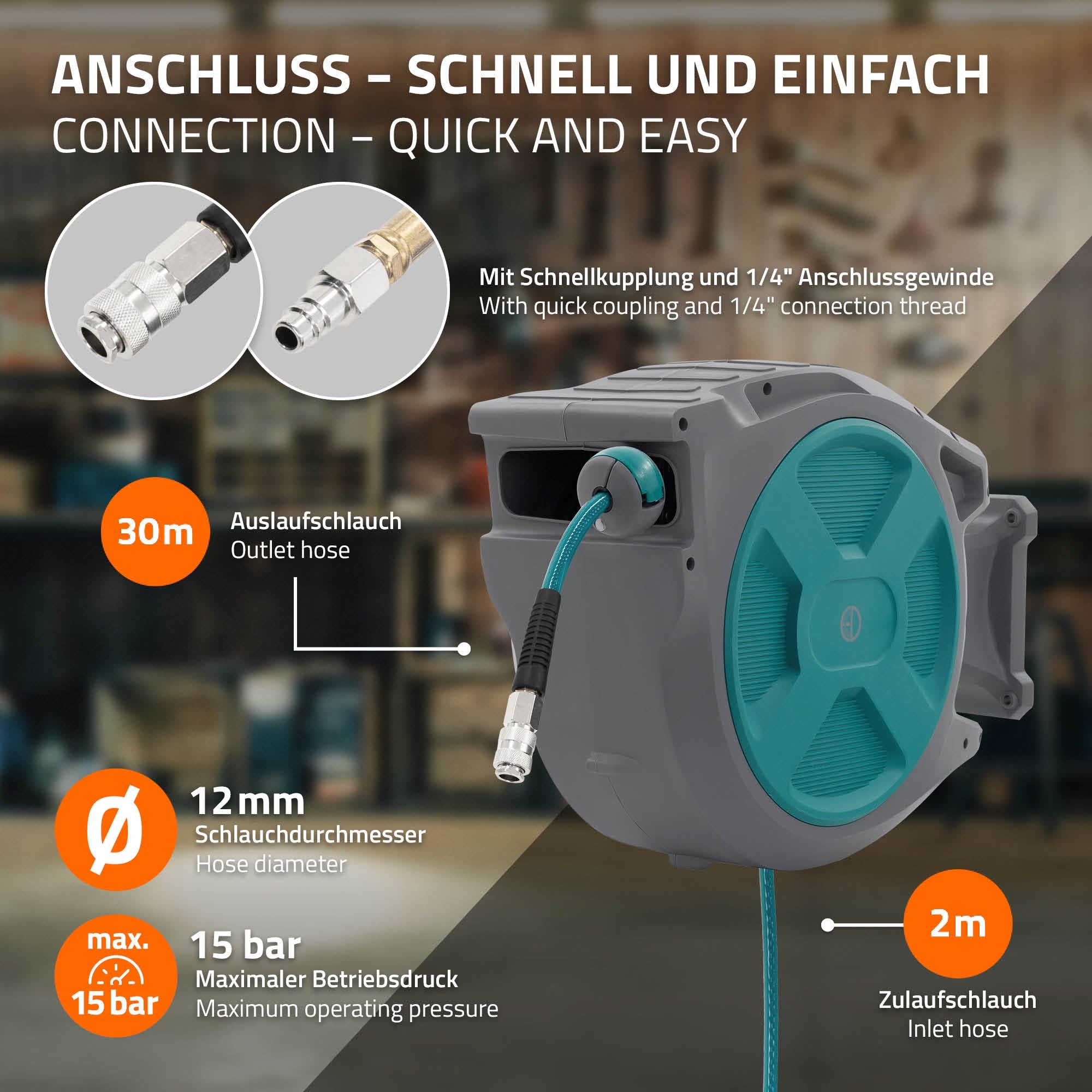 ECD Germany Werkstatt & Werkzeuge enrouleur tuyau air 30 m automatique