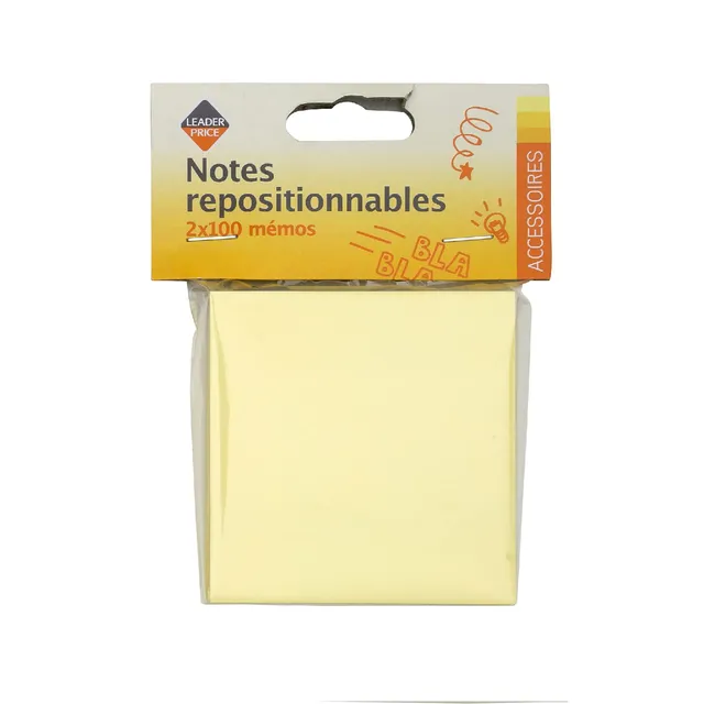 Leader Price Bazar Pochettes autocollantes jaunes 2x100 papier bureau