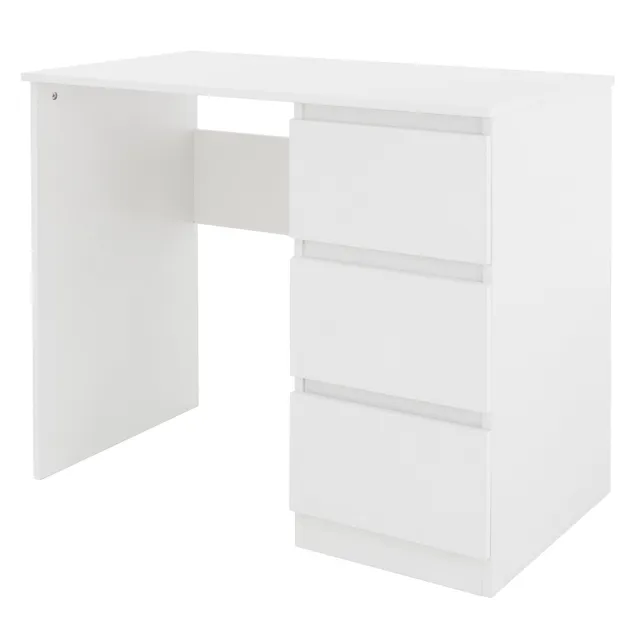 ECD Germany Möbel 90x76x50 bureau blanc mat 3 tiroirs bois