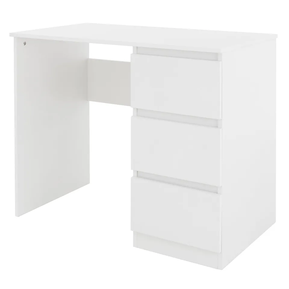 ECD Germany Möbel 90x76x50 bureau blanc mat 3 tiroirs bois