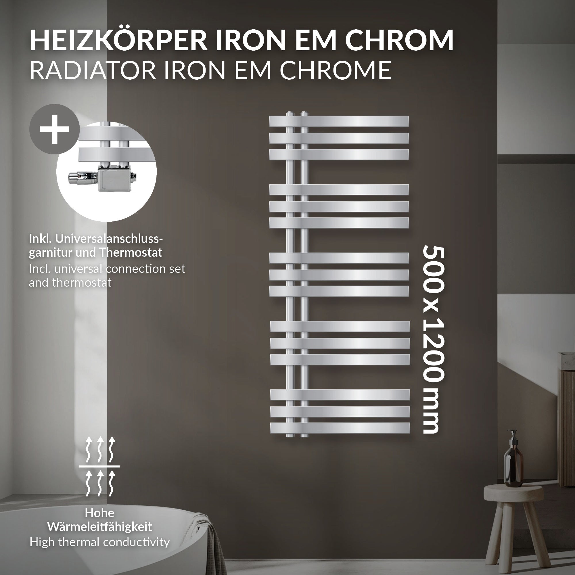 ECD Germany Heizungen sèche-serviettes chrome 500x1200 mm central